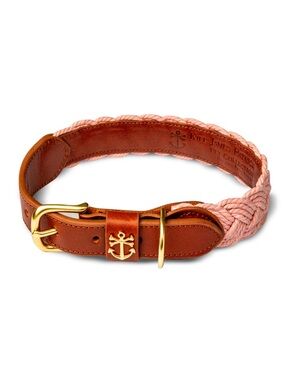Kiel James Patrick Pink Braided Leather Dog Collar with Gold Anchor